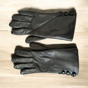 Black Leather Full-Length Gloves with Smooth Finish